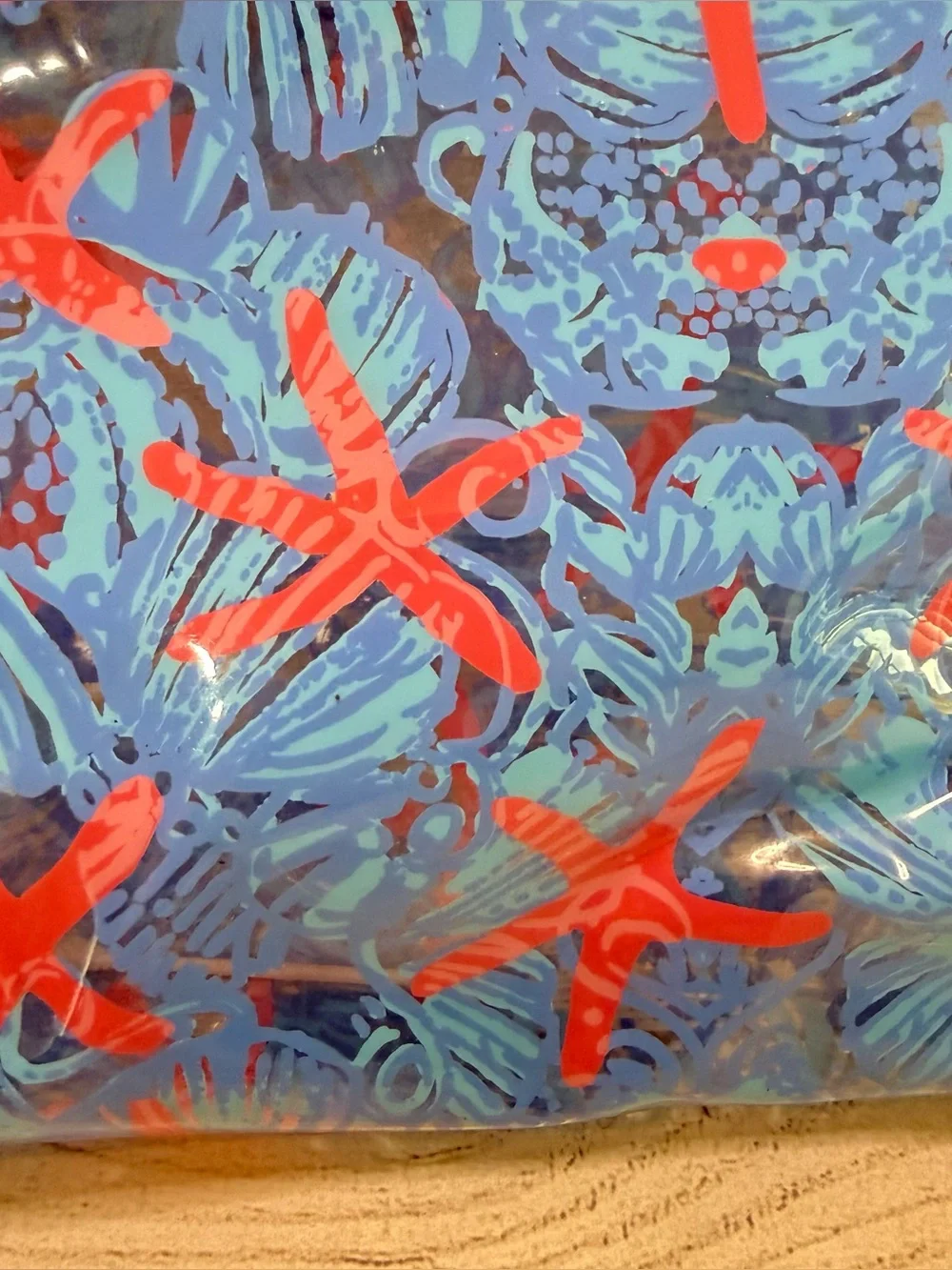 Lilly Pulitzer Blue Starfish Pattern Cosmetic Pouch with Coral Accents